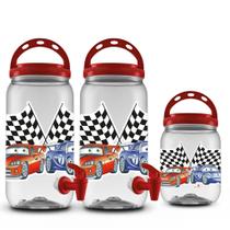 Kit 2x suqueira carros 2700ml tampa de rosca + 1 pote carros 1700ml