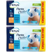 kit 2x tena pants confort p/ incontinência neutraliza odores 32 fraldas geriátrica descartável p/m