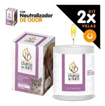 Kit 2x Vela Aromática Acalma Pet 60g Cães Gatos - Lavanda - Chama de Ouro