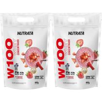 Kit 2X W100 Whey Concentrado - 900g Refil Strawberry MilkShake - Nutrata Kit 2X W100 Whey Concentrado - 900g Refil Strawberry MilkShake - Nutrata