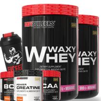 Kit 2x Waxy Whey 900g + 2x BCAA 4,5 100g + Power Creatina 100g + Coqueteleira - Bodybuilders