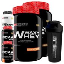 Kit 2x Waxy Whey 900g + 2x BCAA 4,5 100g + Power Creatina 100g + Coqueteleira - Bodybuilders