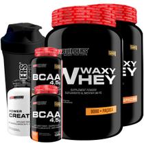 Kit 2x Waxy Whey 900g + 2x BCAA 4,5 100g + Power Creatina 100g + Coqueteleira - Bodybuilders