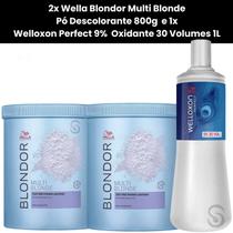Kit 2x Wella Blondor Descolorante 800g e 1 Ox 9% 30 V. 1L