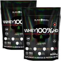 Kit 2X Whey 100% Hd Refil 900G - Black Skull Sabor Morango