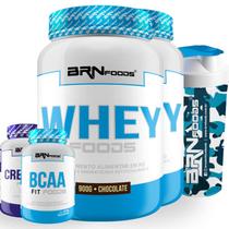 Kit 2x Whey Foods 900g + BCAA 100g + Creatine Foods 100g + Coqueteleira 600ml BRNFOODS Kit 2x Whey Foods 900g + BCAA 100g + Creatine Foods 100g + Coqueteleira 600ml BRNFOODS