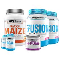 Kit 2X Whey Fusion + Waxy Maize +Pré Treino+ Creatina + Bcaa