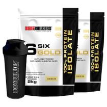 Kit 2x Whey Isolado Six Gold 2kg + Coqueteleira - Bodybuilders