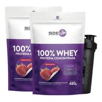 Kit 2x whey protein 100% 1.05 lb + shaker - size up (morango)