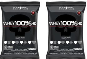 Kit 2x Whey Protein 100% HD 900g Total 1,8kg 3W Concentrado Isolado e Hidrolisado - Black Skull