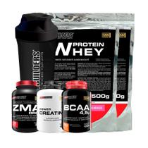 Kit 2x Whey Protein 500g + Creatina 100g + BCAA 100g + ZMA + Coqueteleira - Bodybuilders