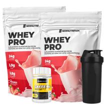 Kit 2x Whey Protein 900g Cafeina Shaker Luva New Nutrition