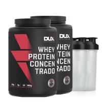 Kit 2x Whey Protein Concentrado 900g Morango + 2 Coqueteleira - Dux Nutrition
