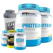 Kit 2x Whey Protein Iso Protein 900gr Foods + Cafeína 100g + Creatina 100g+ BCAA 100g + Coqueteleira - BRN FOODS