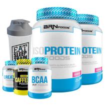 Kit 2x Whey Protein Iso Protein 900gr Foods + Cafeína 100g + Creatina 100g+ BCAA 100g + Coqueteleira - BRN FOODS