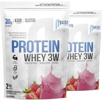 kit 2x whey protein isolado concentrado hidrolisado 3w 4kg activenutrition - Morango - Active Nutrition