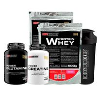 Kit 2X Whey Protein Morango Creatina Glutamina Coqueteleira