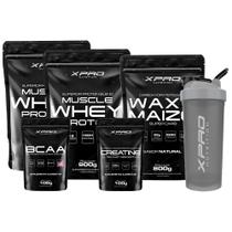 Kit 2x Whey Protein Muscle 900g + Creatina + Bcaa 100g+ Waxy Maize 800g +Coquet 700ml-Xpro Nutrition