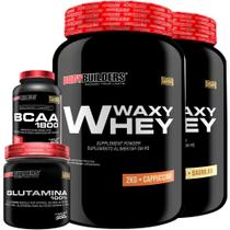 KIT 2x Whey Protein Waxy Whey 2kg + Glutamina 300g + BCAA 1800 120 Cápsulas - Bodybuilders