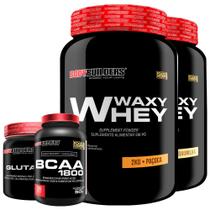 KIT 2x Whey Protein Waxy Whey 2kg + Glutamina 500g + BCAA 1800 120 Cápsulas - Bodybuilders