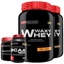KIT 2x Whey Protein Waxy Whey 2kg + Glutamina 500g + BCAA 1800 120 Cápsulas - Bodybuilders