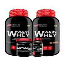 KIT 2x Whey Protein Waxy Whey 2kg + Glutamina 500g + BCAA 4800 250 Cápsulas - Bodybuilders