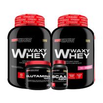 KIT 2x Whey Protein Waxy Whey 2kg + Glutamina 500g + BCAA 4800 250 Cápsulas - Bodybuilders