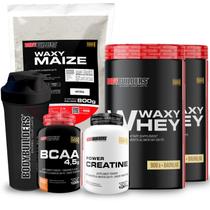 KIT 2x Whey Protein Waxy Whey 900g + BCAA 4,5 100g + POWER Creatina 100g + Waxy Maize 800g + Coqueteleira
