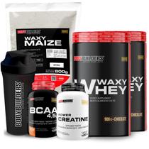 KIT 2x Whey Protein Waxy Whey 900g + BCAA 4,5 100g + POWER Creatina 100g + Waxy Maize 800g + Coqueteleira