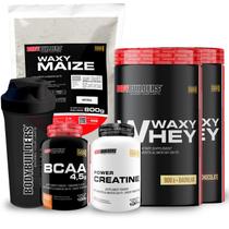 KIT 2x Whey Protein Waxy Whey 900g + BCAA 4,5 100g + POWER Creatina 100g + Waxy Maize 800g + Coqueteleira