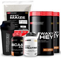 KIT 2x Whey Protein Waxy Whey 900g + BCAA 4,5 100g + POWER Creatina 100g + Waxy Maize 800g + Coqueteleira