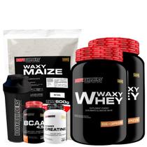 KIT 2x Whey Protein Waxy Whey 900g + BCAA 4,5 100g + POWER Creatina 100g + Waxy Maize 800g + Coqueteleira