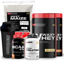 KIT 2x Whey Protein Waxy Whey 900g + BCAA 4,5 100g + POWER Creatina 100g + Waxy Maize 800g + Coqueteleira KIT 2x Whey Protein Waxy Whey 900g + BCAA 4,5 100g + POWER Creatina 100g + Waxy Maize 800g + Coqueteleira