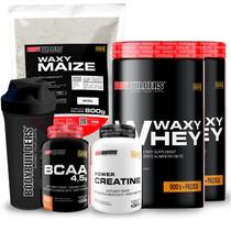 KIT 2x Whey Protein Waxy Whey 900g + BCAA 4,5 100g + POWER Creatina 100g + Waxy Maize 800g + Coqueteleira