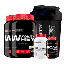 Kit 2x Whey Protein Waxy Whey 900g + Bio Colagen II 200g + BCAA 100g + 2x Coqueteleira - Bodybuilders