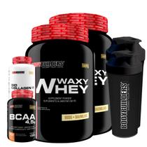 Kit 2x Whey Protein Waxy Whey 900g + Bio Colagen II 200g + BCAA 100g + 2x Coqueteleira - Bodybuilders