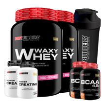 Kit 2x Whey Protein Waxy Whey Pote 900g + 2x BCAA 100g Tangerina + 2x Power Creatina 100g + Coqueteleira 600ml- Bodybuilders