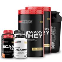 Kit 2x Whey Protein Waxy Whey Pote 900g + 2x BCAA 100g Tangerina + 2x Power Creatina 100g + Coqueteleira 600ml- Bodybuilders