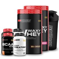 Kit 2x Whey Protein Waxy Whey Pote 900g + 2x BCAA 100g Tangerina + 2x Power Creatina 100g + Coqueteleira 600ml- Bodybuilders