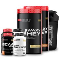 Kit 2x Whey Protein Waxy Whey Pote 900g + 2x BCAA 100g Tangerina + 2x Power Creatina 100g + Coqueteleira 600ml- Bodybuilders