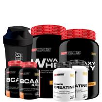 KIT 2x Whey Protein Waxy Whey Pote 900g + 2x BCAA 100g Tangerina + 2x Power Creatina 100g + Shakeira 600ml- Bodybuilders