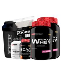 Kit 2x Whey Protein Waxy Whey Pote 900g + BCAA 100g + Power Creatina 100g + Waxy Maize 800g + Coqueteleira 600 ml - Aumento de Massa Muscular
