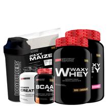 Kit 2x Whey Protein Waxy Whey Pote 900g + BCAA 100g + Power Creatina 100g + Waxy Maize 800g + Coqueteleira 600 ml - Aumento de Massa Muscular