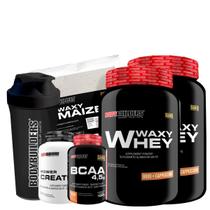 Kit 2x Whey Protein Waxy Whey Pote 900g + BCAA 100g + Power Creatina 100g + Waxy Maize 800g + Coqueteleira 600 ml - Aumento de Massa Muscular - Bodybuilders