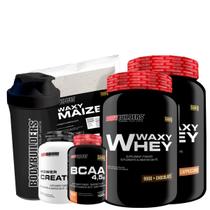 Kit 2x Whey Protein Waxy Whey Pote 900g + BCAA 100g + Power Creatina 100g + Waxy Maize 800g + Coqueteleira 600 ml - Aumento de Massa Muscular