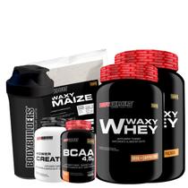 Kit 2x Whey Protein Waxy Whey Pote 900g + BCAA 100g + Power Creatina 100g + Waxy Maize 800g + Coqueteleira 600 ml - Aumento de Massa Muscular