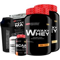 Kit 2x Whey Protein Waxy Whey Pote 900g + BCAA 100g + Power Creatina 100g + Waxy Maize 800g + Shakeira 600 ml - Ganho de Massa Muscular