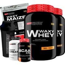 KIT 2x Whey Protein Waxy Whey Pote 900g + BCAA 4,5 100g + POWER Creatina 100g + Waxy Maize 800g + Shakeira - Ganho de Massa Muscular