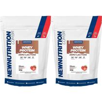 Kit 2X Whey Protein Zero Lactose - 900g Refil Morango - NewNutrition Kit 2X Whey Protein Zero Lactose - 900g Refil Morango - NewNutrition