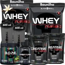 Kit 2x Whey Turbo + 2x Creatina 150g + Pré-Treino BOPE 150g + Thermo Flame Termogênico 120 Tabletes+ 2x Coqueteleira - Black Skull Kit 2x Whey Turbo + 2x Creatina 150g + Pré-Treino BOPE 150g + Thermo Flame Termogênico 120 Tabletes+ 2x Coqueteleira - Black Skull